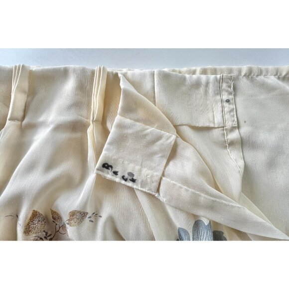 Vintage 1970s pleated curtains, large blue flowers, cream background, pair - Picture 7 of 10